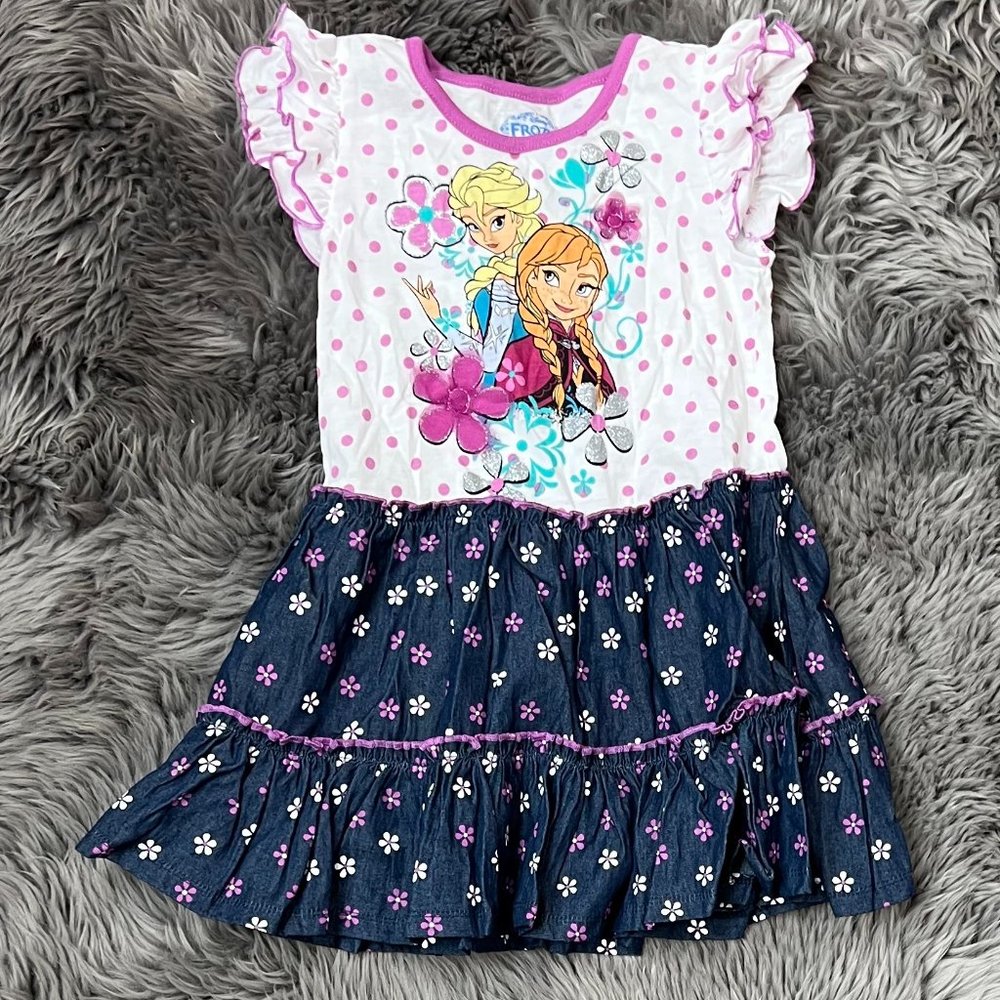 Disney Frozen Girl's Dress | White & Navy | Size 5
